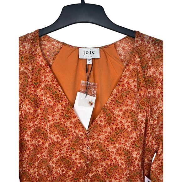 Joie Bree Caramel Multi Paisley Print Mini Silk Dress Size 4 - Picture 15 of 16